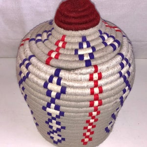 Fabulous Handmade Purple and Red Lidded Basket Geometric Native Inspired Moroccan Wool Basket Moroccan Berber Basket African Berber !