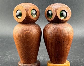 ヴィンテージ ミッドセンチュリーモダン MCM 木製フクロウ型ソルト＆ペッパーシェーカーセット スカンジナビアモダンスタイル キッチン装飾 美品