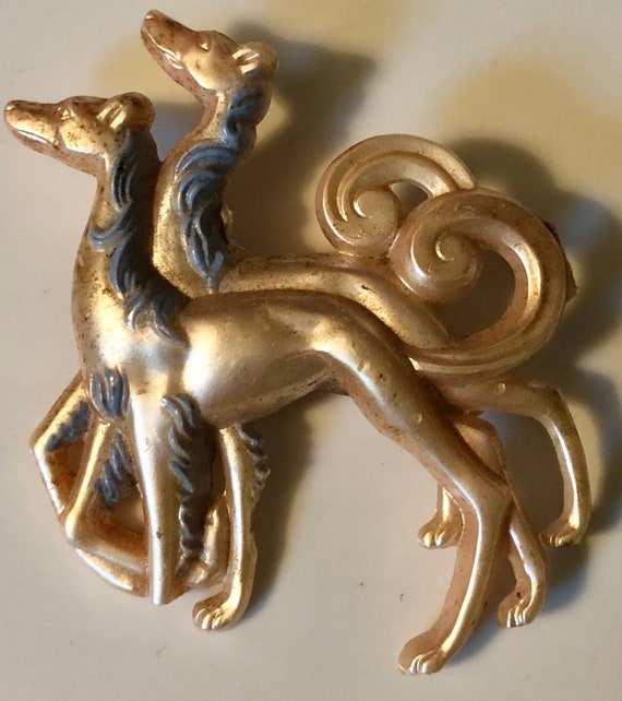 Antique Art Deco 1930s Celluloid Borzoi Brooch Wh… - image 3