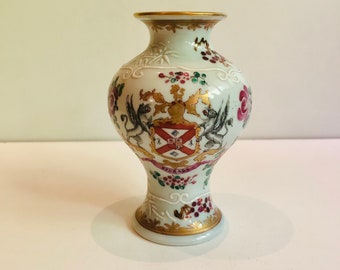 Vintage Armorial Sperabo Coat of Arms Moriage Vase Hand Painted Winged Griffins Famille Rose Chinese Export? French? Sampson Sperabo