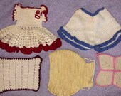 Adorable Crocheted Figural Pot Holders Five Vintage Miniatures Hand Crochet Dress Bloomers and Others