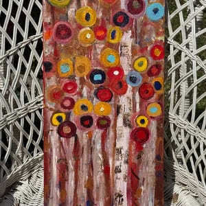 Original abstrakt blommålning vallmoblommor på duk livfulla färgklickar konstnär signerad Alice Gilbert Atlanta Find