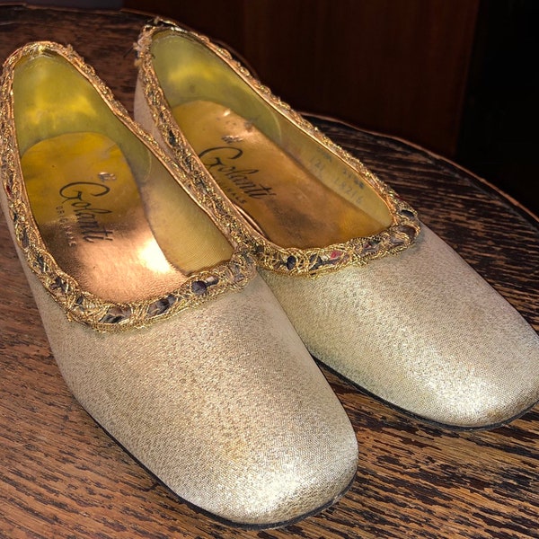 1960s Vintage Gold Lame Slippers by Di Golanti Originals Size 5 1/2 Slippers Ballet Slipper Style Lightly Worn Ladies Shoes SALE