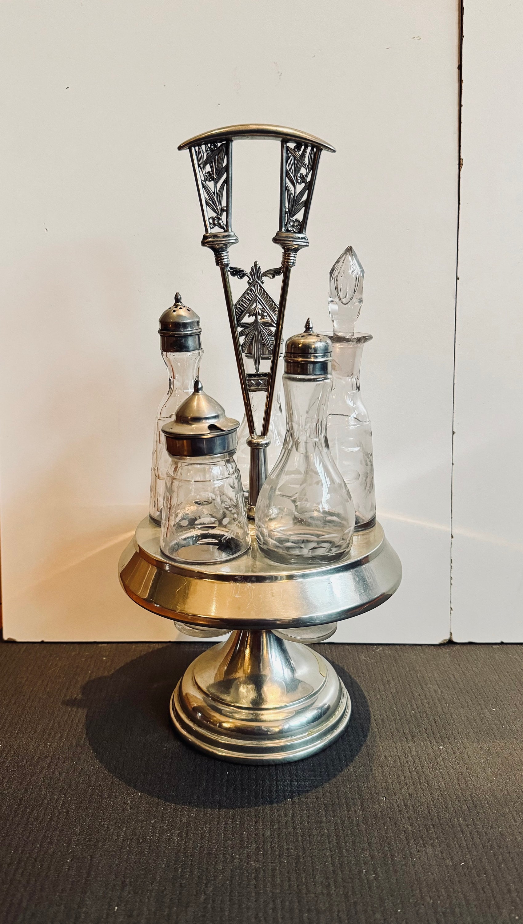 Antique Eastlake Victorian Etched Crystal Castor Set 19th Century