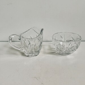 Vintage Crystal Creamer Set Sugar Set Cut & Pressed Glass Two Piece Set Elegant Cream Pitcher with Round Open Sugar Bowl Cottage Core