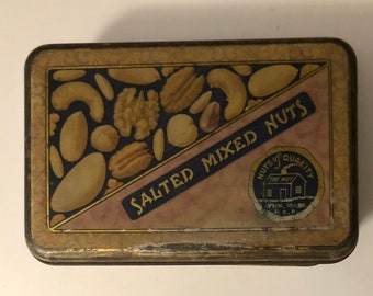 Vintage Salted Mixed Nuts Tin Box Nuts of Quality 8 Variety Box Nut House Lynn Massachusetts USA 29291 Cottage Core Decor American Can Co