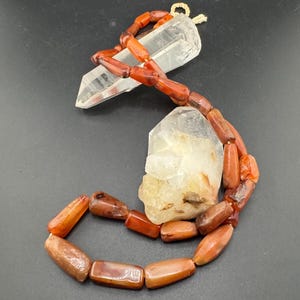 Antique 19th Century Carnelian African Trade Beads 34” Necklace Polished Faceted Oblong Assorted Shaped Agates for Stringing Projects