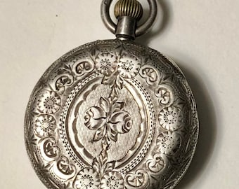 Antique Victorian Ladies European 835 Silver Pendant Watch for Restoration Non Working