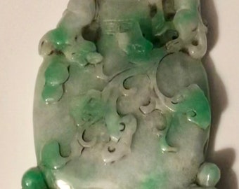 Vintage Jade Plaque Jadeite Carving Double Sided Vintage Jade Statue Natural Artist Carved Jade 165 Grams!