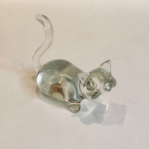 Sweet Hand Blown Art Glass Crystal Cat Figurine Statuette Signed Long Tailed Crystal Kitten Cat Sculpture Signed FS 2001 HT