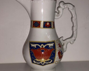 Vintage Ornate Cream Pitcher Derbyshire by Seymour Mann Fine China Japan 6” Cottagecore Table Decor Imari Lotus Flower Design