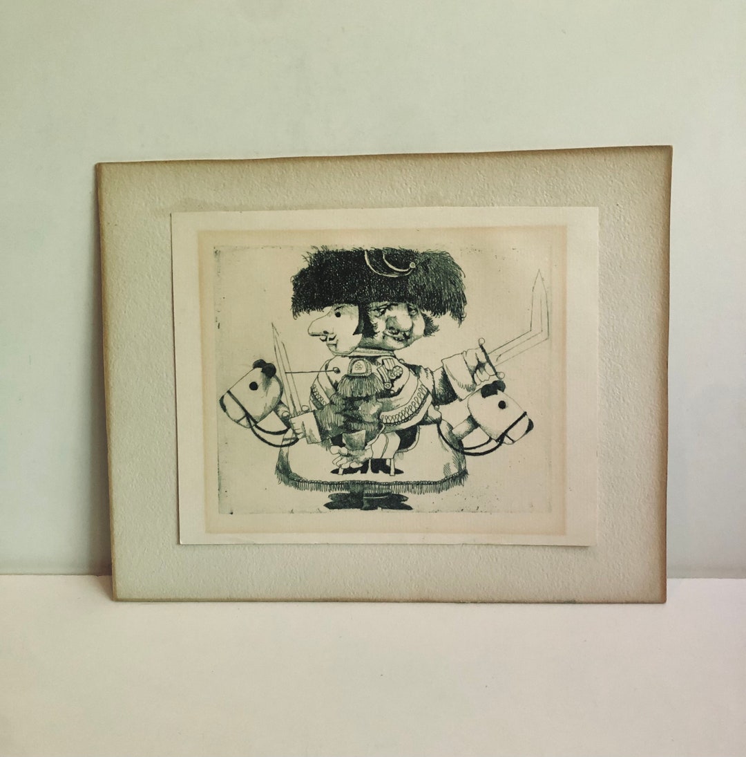Vintage Charles Bragg Etching Print Janus Two Headed Man on Two Headed ...