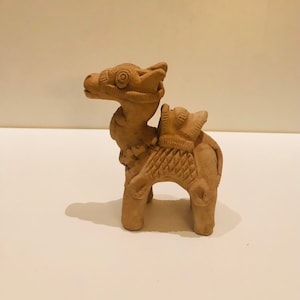 Vintage Handmade Terracotta Clay Camel Statue Egyptian or Moroccan Arabian Camel Dromedary Sculpture Mideastern Folk Art Camel Figure