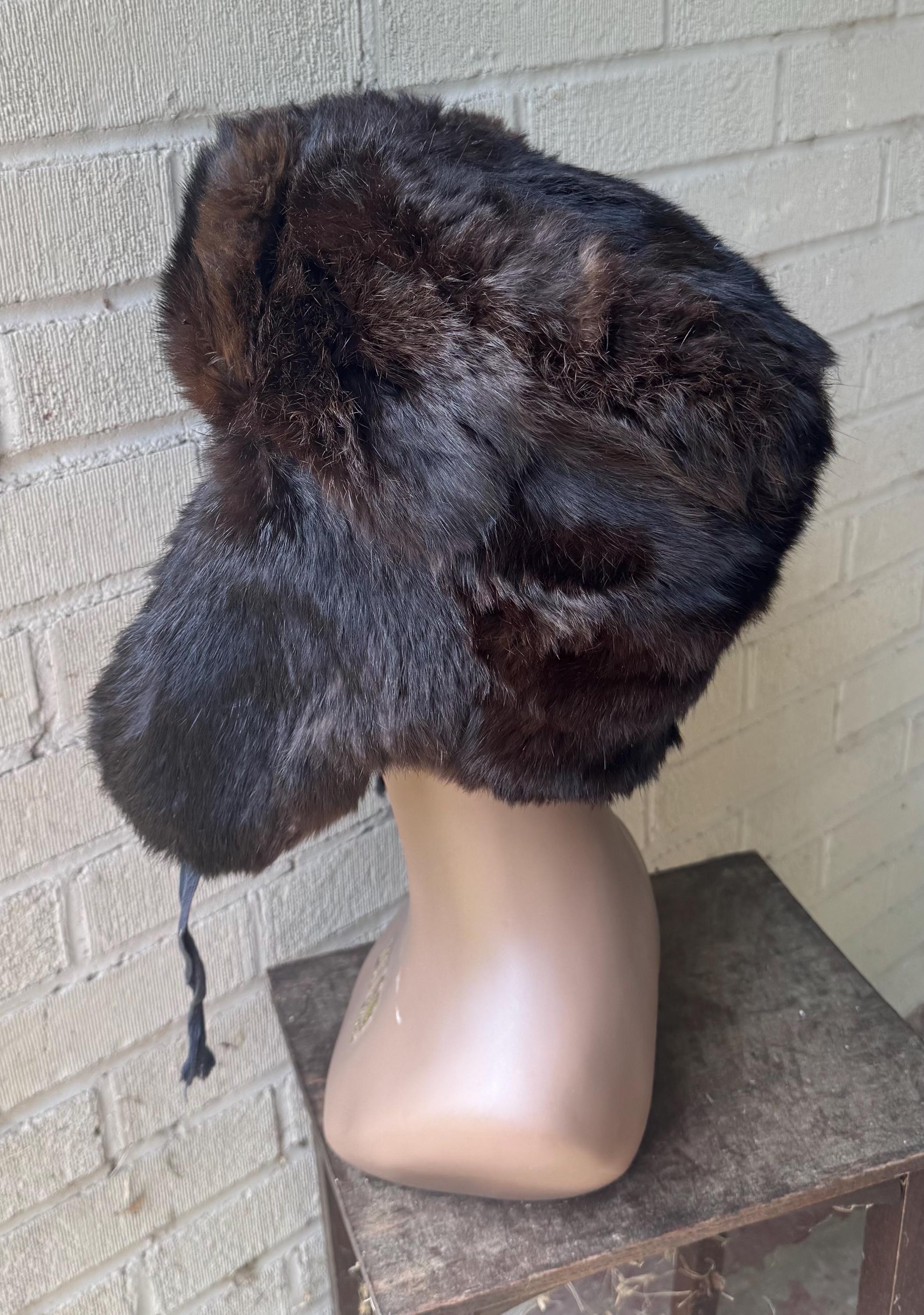 Vintage Black Mink Fur Hat with Ear Flaps Uni-sex Pre-Loved 90s NOS Black Ushanka, Vegan Fur Hat, Warm Winter Hat, Ear  main image 3