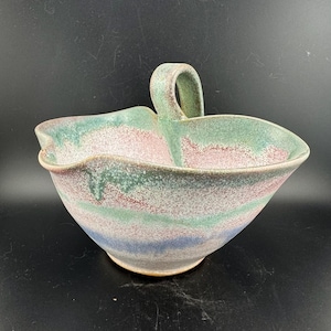 1991 Bob Armfield Oakland Pottery Batter Pitcher Pinched Spout Ramseur North Carolina Coastal Grandmother Farmhouse Pink Blue Green Pastels