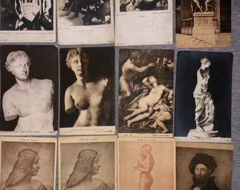 Collection de cartes postales françaises anciennes : oeuvre d&#39;art du musée du Louvre, époque édouardienne (16 cartes)