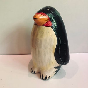 Vintage Papier-Mâché Folk Art Penguin Sculpture Hand Painted Statue Nautical Bird Decor Made in India
