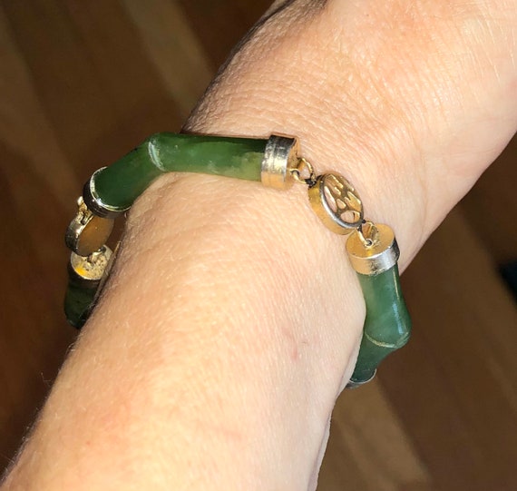 Chinese Spinach Bamboo Jade Bracelet Vintage Neph… - image 7