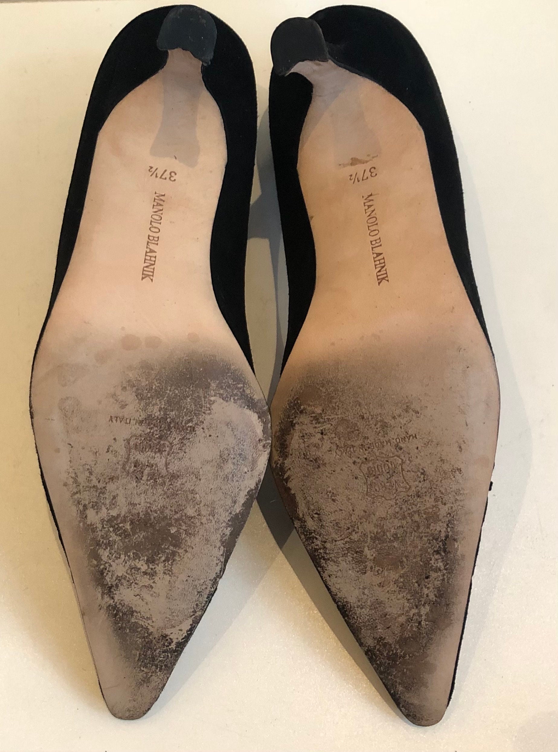 Vintage Black Suede Cutout Manolo Blahnik Pumps Semi Pointed