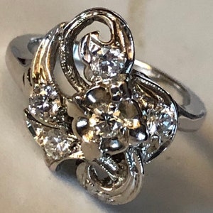 White Gold Diamond Ring Vintage Diamond Ring White Gold 1950s Diamond Cocktail Ring Over Half Carat w Quality Diamonds 14K Size 4 1/2