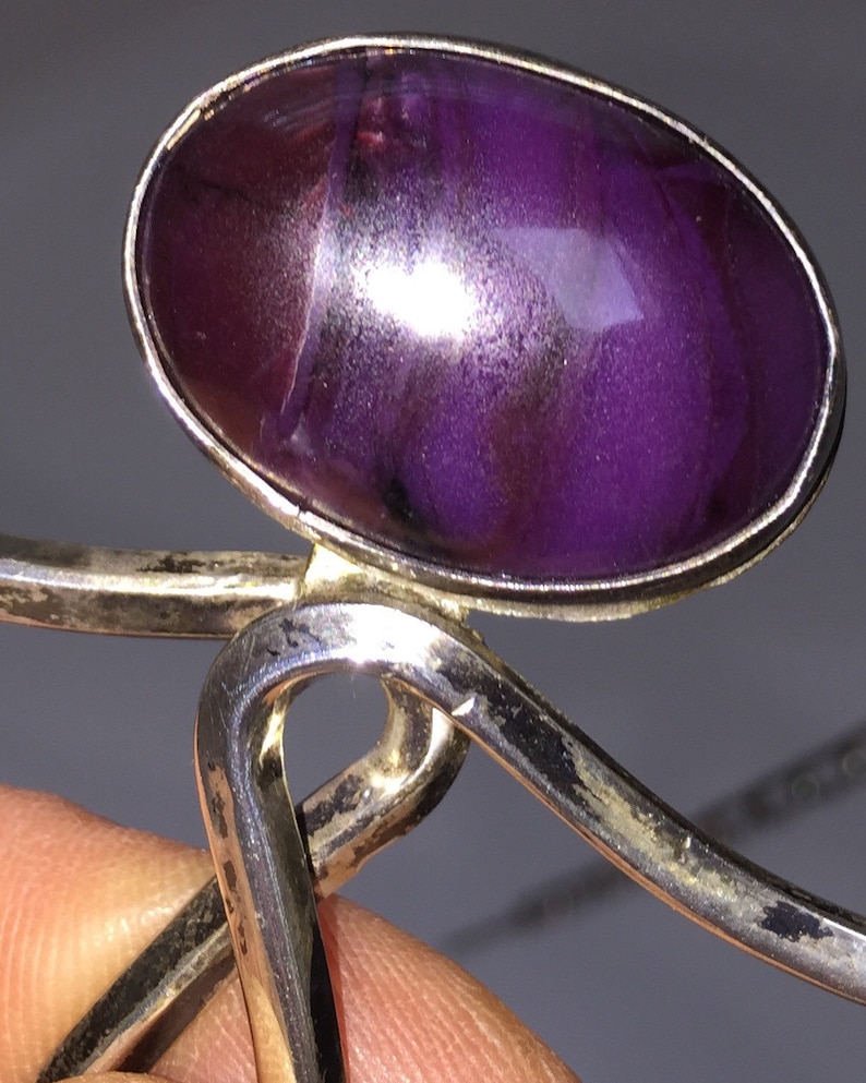 Modernist Charoite Necklace Silver Collar Bib Necklace Designer Bib Collar Necklace Artist Signed Purple Stones Hippie Jewelry