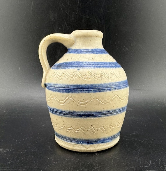 ヴィンテージ 1988 ノースウッド陶器 ミニチュア 塩釉 ジャグ ブルー