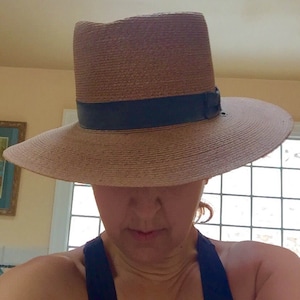 Stratton Police Hat Wide Brimmed Straw Vintage Trooper Hat Unisex 1950s-60s Approx Size 7 Light Brown w Black Grosgrain Band