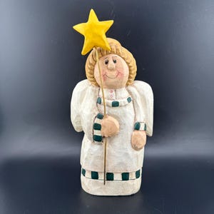Vintage Hand Carved Folk Art Eddie Walker Angel Statue Made in Philippines Midwest of Cannon Falls Figurine Christmas Nativity MCF