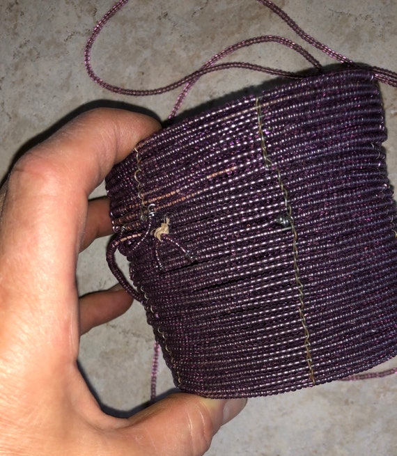 Vintage Purple Beaded Box Purse Miniature Beaded … - image 5