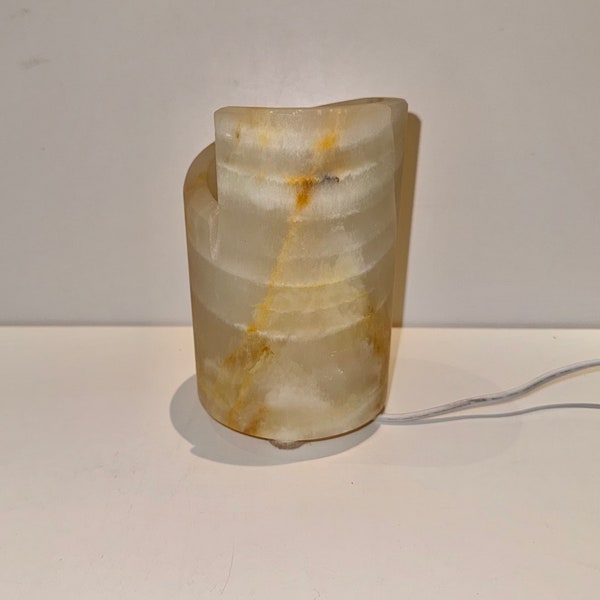 Vintage Onyx Table Lamp Asymmetrical Cylinder Boudoir Lighting Warm Romantic Glow Metaphysical Healing Light She Shed Accent Lighting