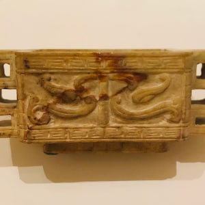 Antique Jade Vase Carved Taitie Mask Waves Nephrite Jade Artist Brush Holder Jade Carving Brush Washer Scholars Piece