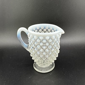 Vintage Fenton Moonbeam Moonstone Creamer Pitcher Hobnail Glass Opalescent Clear White Ombré  Cottagecore