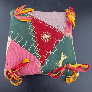Vintage Victorian Crazy Quilt Pincushion Sewing Accessory Stickpin Display