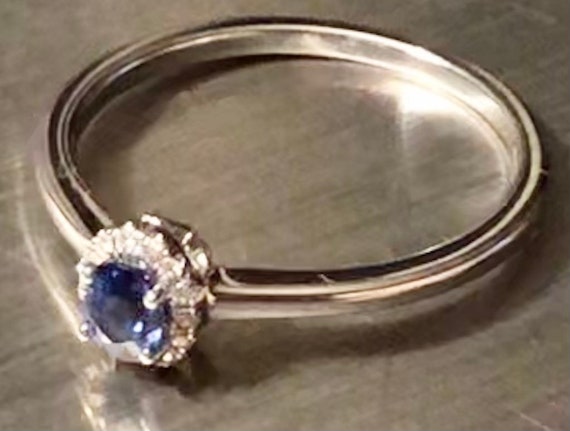 Vintage Sapphire Diamond Halo Ring Sweet 14K Whit… - image 5