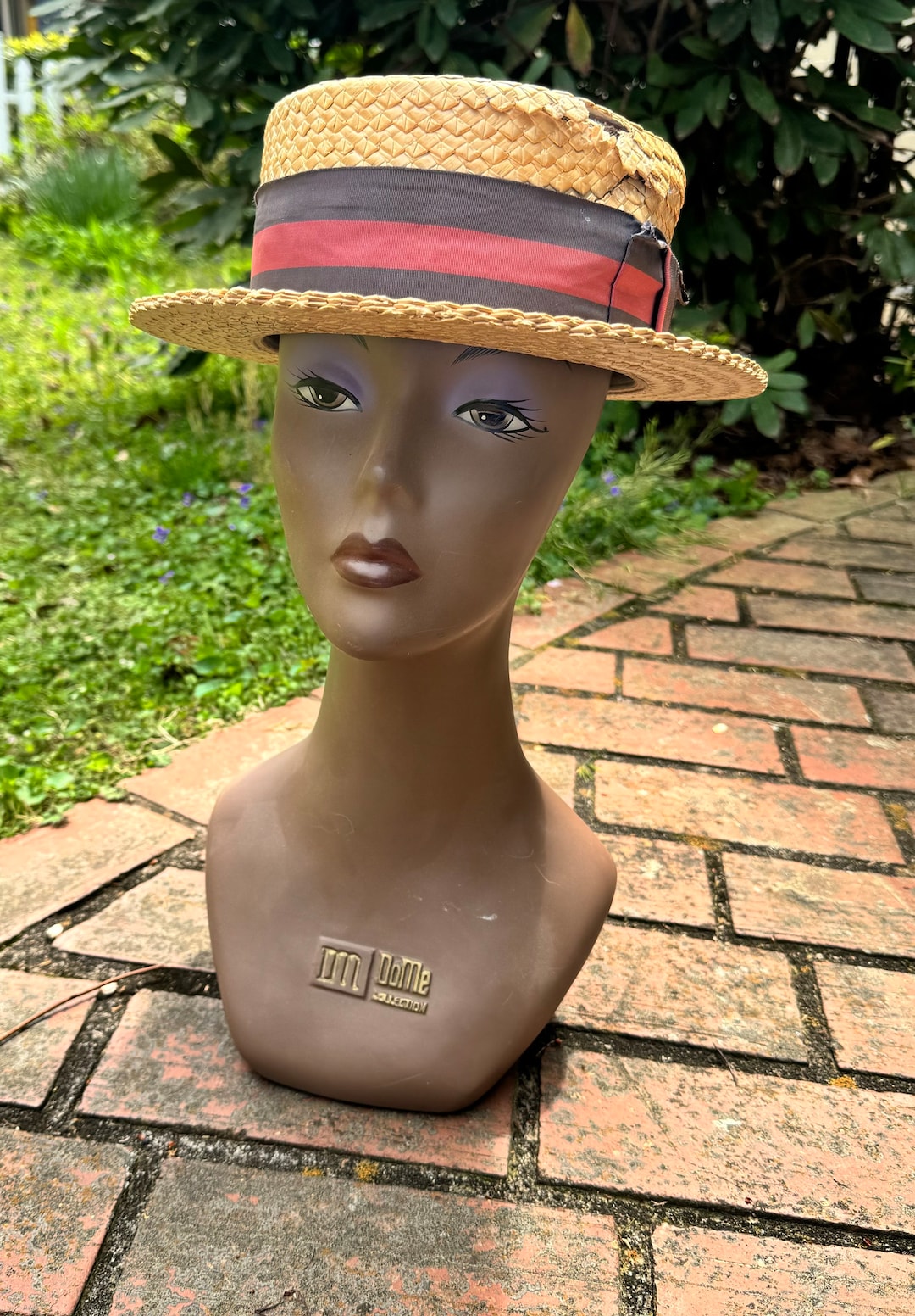 Antique Straw Boater Skimmer Man's Hat Quartet Triple Layer