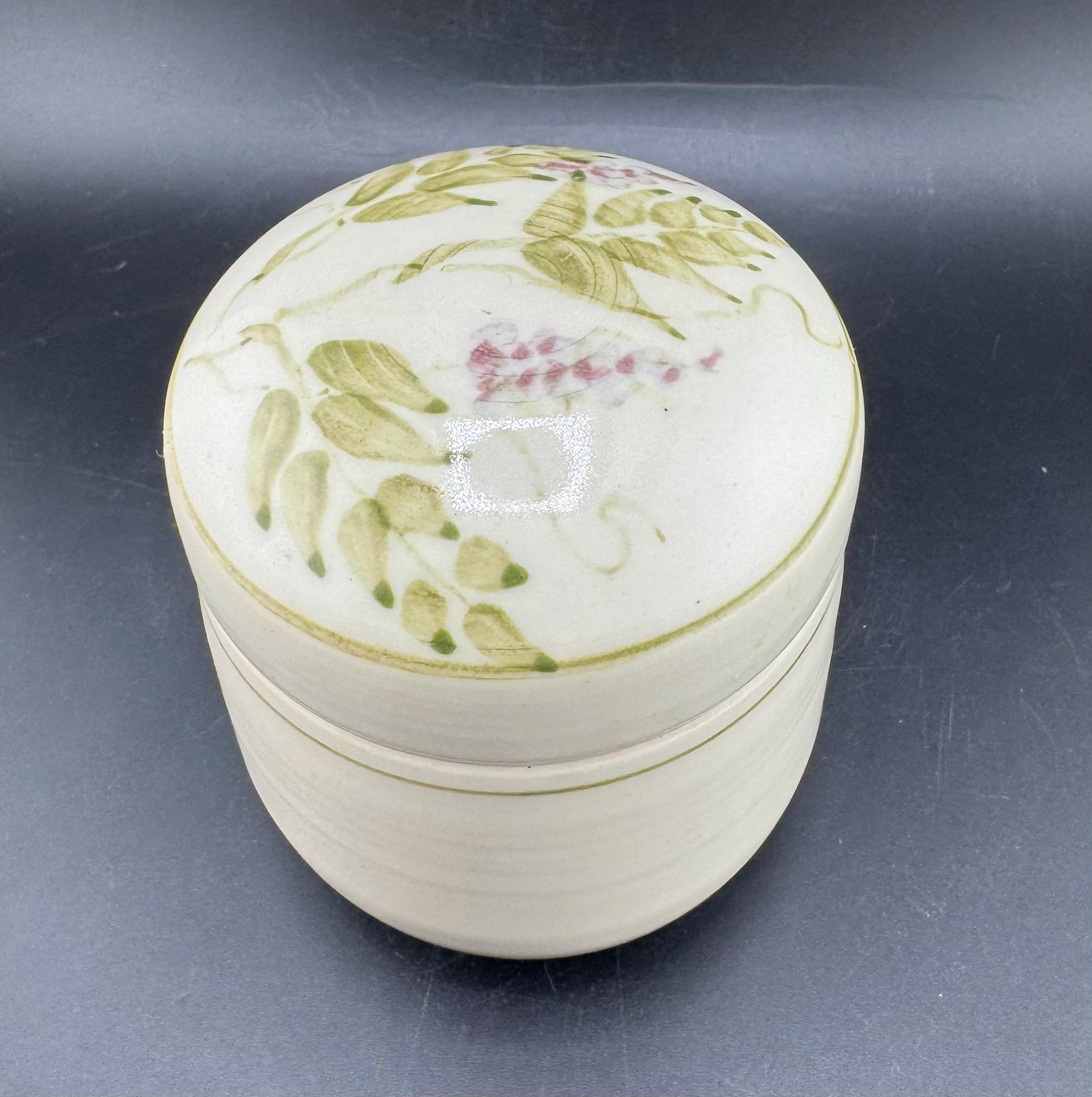 ヴィンテージ スタジオ 陶器 蓋付き小物入れ スタッシュ ポット 手描き 