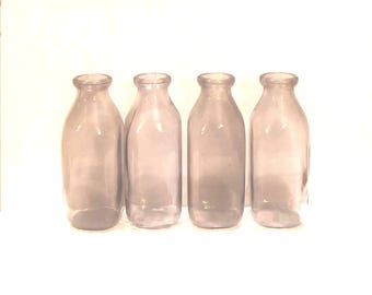 Vintage Duraglas Amber Glass Milk Bottles Farmhouse Kitchen Utensil Holder Storage Canister Retro Pantry Decor Primitive Bud Vases Set of 4