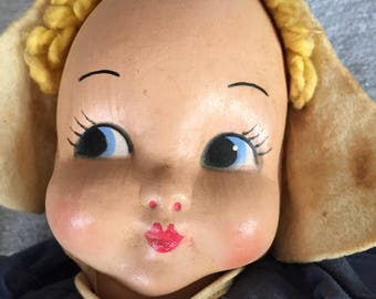 Adorable 1950s Vintage Dutch Girl w Celluloid Handpainted Face Adorable One Owner