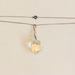 Vintage Midcentury Art Deco Crystal Pendant Choker Necklace on 16” Sterling Silver Chain Circa 1930s-40s Edwardian Lavaliere Style