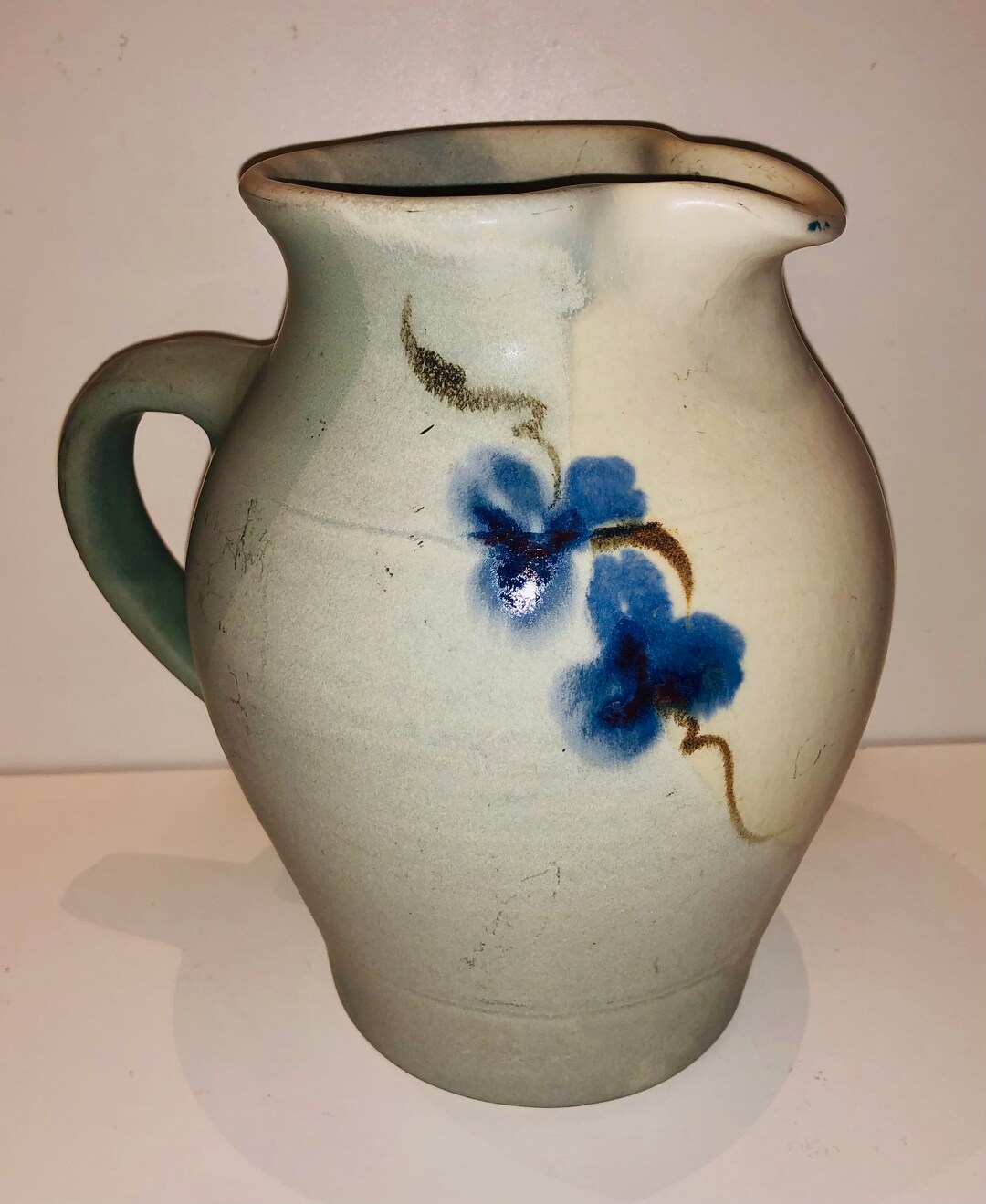 Vintage Signed Kent Follette Pottery Studio Water Pitcher Hand Painted