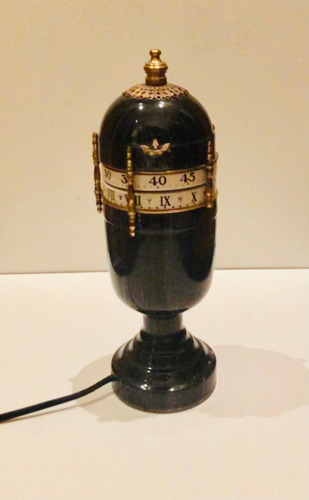 Rare Malachite French Annular Clock Enamel Dial Bronze Ormolu Ca 1905