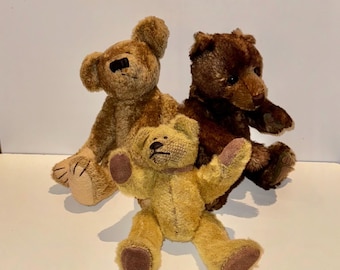 Colección de osos de peluche articulados vintage Gund Creme De La Bear 1898 Mohair Oso del centenario Russ 1996 Judy Senk Rugby Bear & Boyds Bear