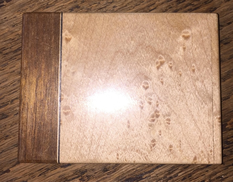 Vintage Birdseye Maple Card Case Vintage Handmade Wooden Inlay Business Card Holder SALE