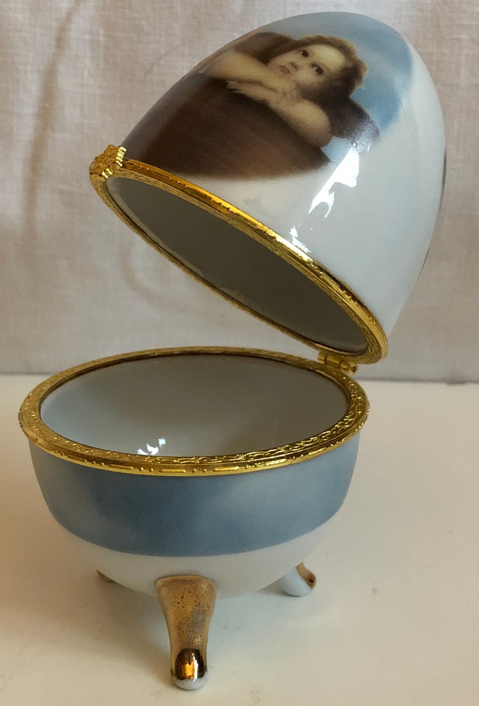 Porte-œufs En Porcelaine Gzhel – Avec Ange – Boîte à Bibelot – Fait Main – Neuf