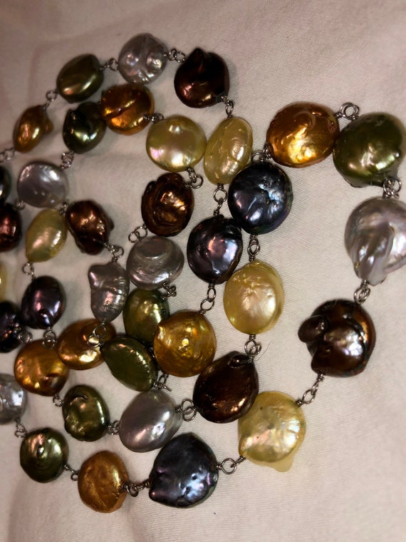 Opera Length Dyed Baroque Pearl Necklace Multicol… - image 1