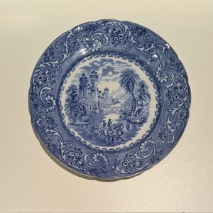 Antique Bourne & Leigh Rhine Pattern English Staffordshire Blue and White Transferware Plate 19th Ca England EB JEL Cottagecore 10”