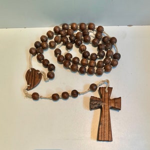 Huge Handmade Wooden Rosary Wall Hanging Carved Wood Beads & Huge Cross Catholic Nuns Rosary Spiritual Altar Decor