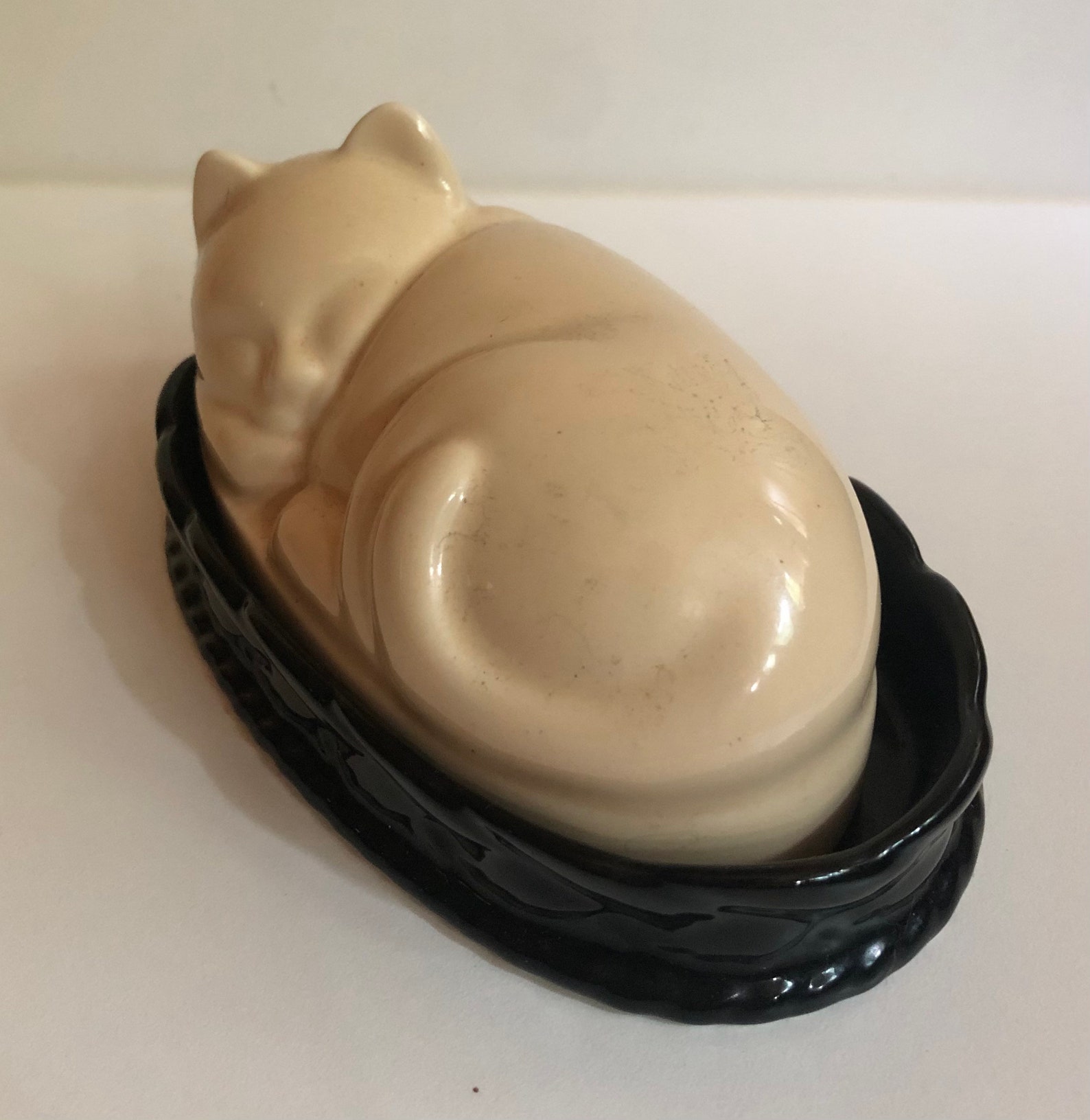 Vintage Fishs Eddy Sleeping Cat Cache Kitten Covered Butter Etsy