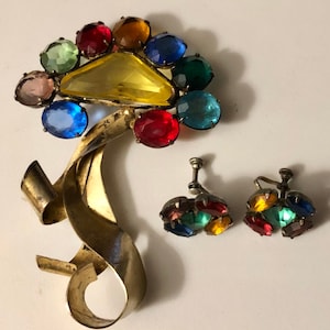 retro sterling parure multicolored stones