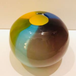 Stunning Vintage Azerbaijan Russian Art Glass Vase Multicolored Tie Dye Effect Hand Blown Cased Glass Ball Vase